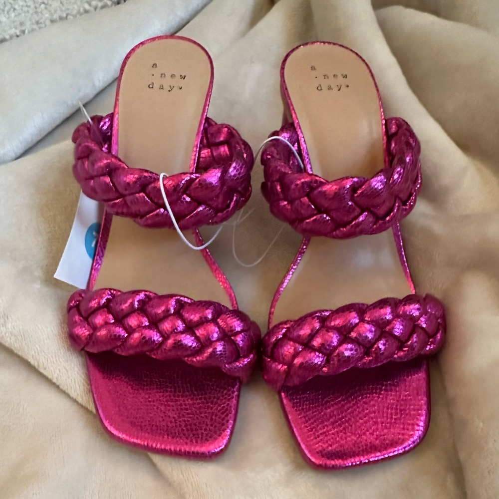 A New Day, Basil Heels, metallic pink. NWT- SOLD OUT.